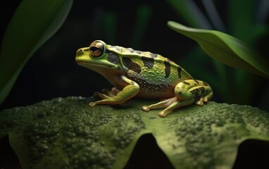Obraz premium A frog or toad sits in a jungle background rainforest frog Generative AI