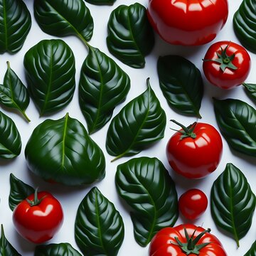 seemless texture of tomatoes and basil, food, kitchen decoration
