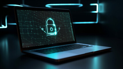 A Laptop displaying a virtual lock.