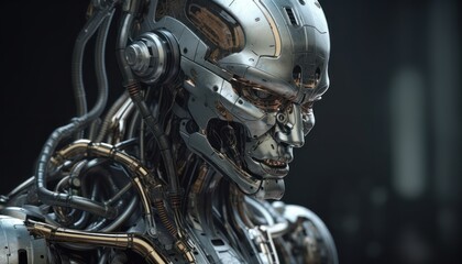 Fototapeta premium Thinking detaile realistic robot. Generative AI