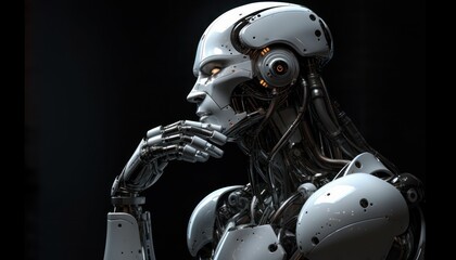 Thinking detaile realistic robot. Generative AI