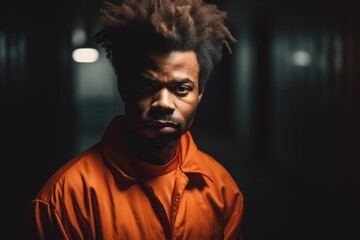 Fototapeta premium Prisoner in an Orange Suit sitting in prison. Generative Ai