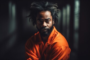 Fototapeta premium Prisoner in an Orange Suit sitting in prison. Generative Ai