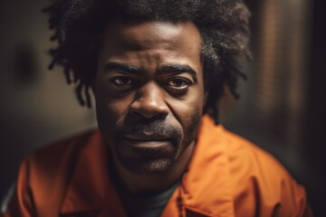 Prisoner in an Orange Suit sitting in prison. Generative Ai