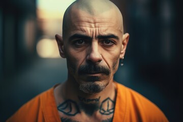 Obraz premium Prisoner in an Orange Suit sitting in prison. Generative Ai