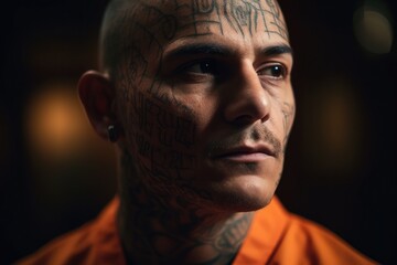Prisoner in an Orange Suit sitting in prison. Generative Ai
