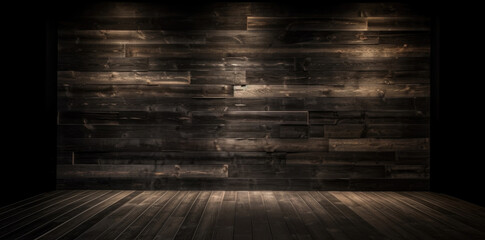 Dark wooden empty room background. Generative AI
