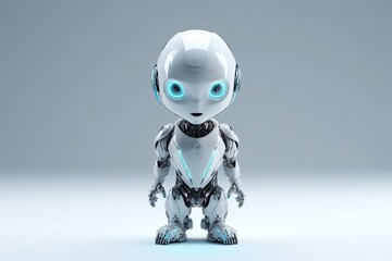 futuristic white robot with blue eyes and a high-tech collar. Generative AI