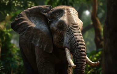 Fototapeta na wymiar An elephant in the jungle background ai generated