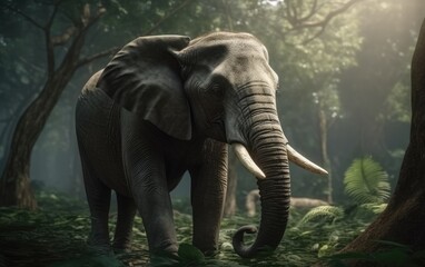 Fototapeta premium An elephant in the jungle background ai generated