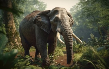 Fototapeta premium An elephant in the jungle background ai generated