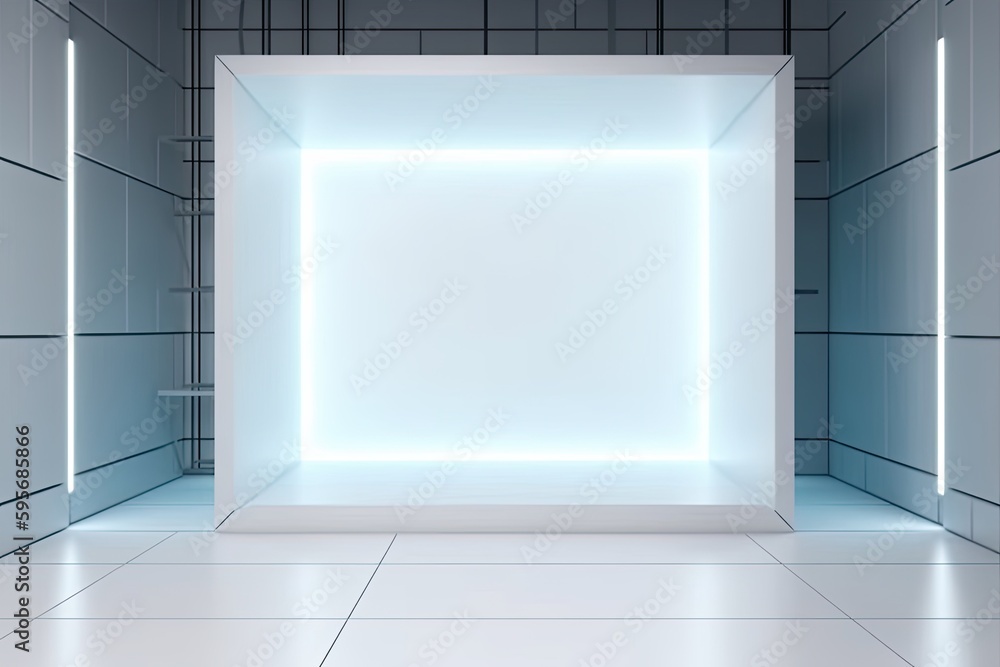 Poster an empty room with a white square in the center. generative ai