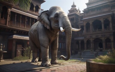 Fototapeta premium An elephant walking on an Indian city elephant wallpaper Generative AI