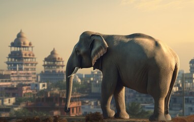 Fototapeta na wymiar An elephant walking on an Indian city elephant wallpaper Generative AI