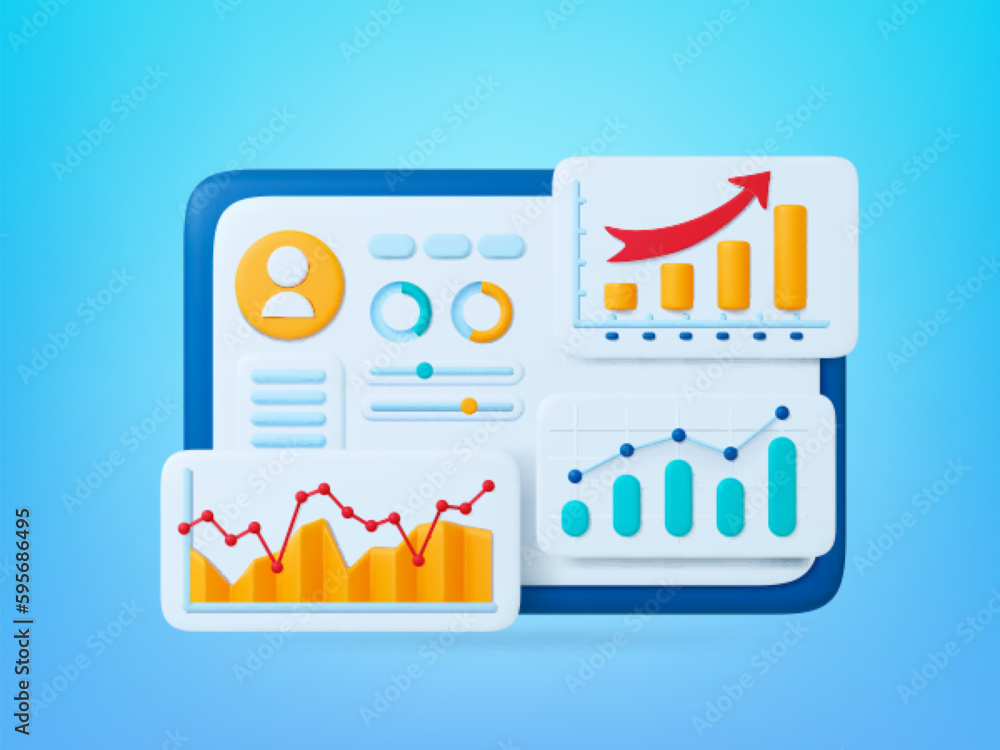 Poster personal account analytics graphs. information about user or buyer, customer service financial dates