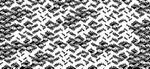 Monochrome texture composed of irregular graphic elements. Distressed uneven grunge background. Abstract vector illustration. Overlay for interesting effect and depth. Isolated on white background.