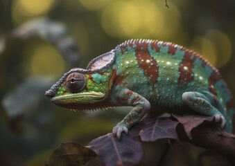 Obraz premium A Close-Up of a Colorful Chameleon. Generative AI. 