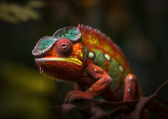 Obraz premium A Close-Up of a Colorful Chameleon. Generative AI. 