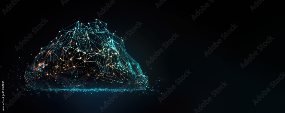 Poster abstract technology banner background with connected glowing lines and dots resembles growing neural