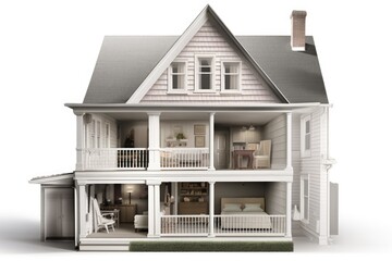 spacious white house with charming porch and balconies. Generative AI