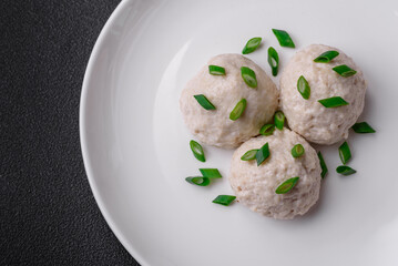 Delicious healthy steamed chicken cutlets or minced meatballs