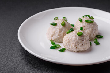 Delicious healthy steamed chicken cutlets or minced meatballs