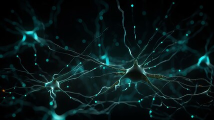 Naklejka na ściany i meble Conceptual illustration of neuron cells, close-up. AI generated