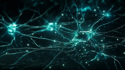 Naklejka na ściany i meble Conceptual illustration of neuron cells, close-up. AI generated