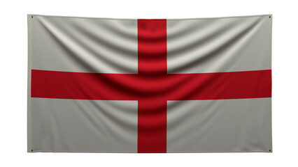 Textured flag. The flag of England hangs on the wall. Texture of dense fabric. The flag is pinned to the wall. English flag on a transparent background. 3D render
