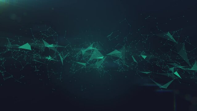 Technology video for presentations. Abstract background with plexus lines, green color in 4k and 60 fps