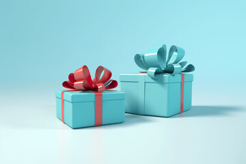 Obraz premium Two Christmas gift boxes with red ribbons and bows. AI generative.