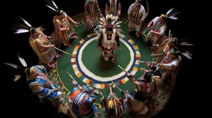 A group of Native American Powwow men in circle. Generative AI
