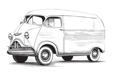 Retro van sketch hand drawn in doodle style illustration