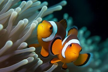 illustration, a pair of clown fish swimming, ai generative