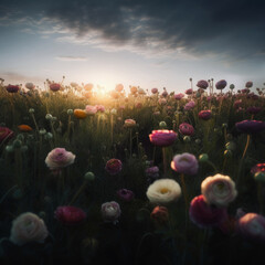 ranunculus, flower field, landscape