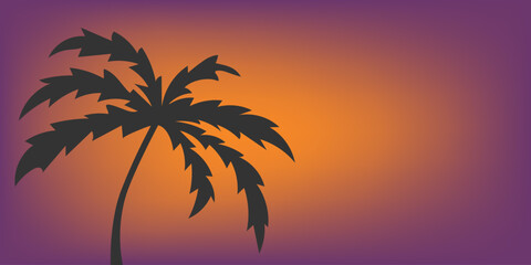 Palm tree black Silhouette  at sunset. Summer beach Background. Vacation Concept