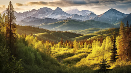 A Photograph of the Kuznetsk Alatau Mountains in Beautiful Light - generative ai