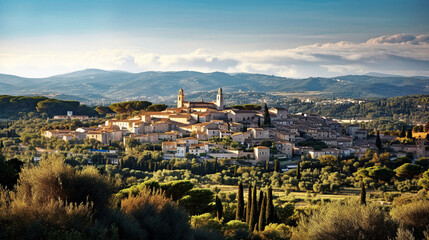 Fototapeta premium View of an Old Provençal Hinterland Village - generative ai