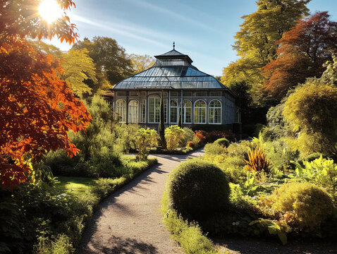 A Photograph of a Botanical Garden like the Stunning Poppelsdorf Palace Botanical Garden - generative ai