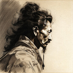  Charcoal Portrait of a Samurai- generative ai