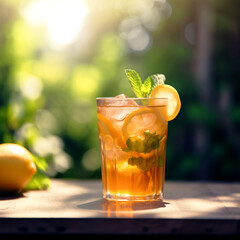 A Refreshing Glass of Iced Tea with Lemon Slices and Mint - generative ai