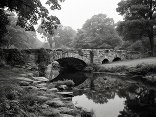 Fototapeta na wymiar A Rustic Old Stone Bridge Spanning a River - generative ai