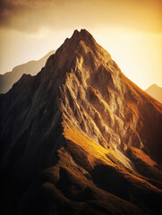A Scenic View of a Mountain Peak at Sunset - generative ai