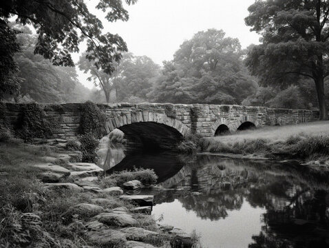 A Rustic Old Stone Bridge Spanning a River - generative ai