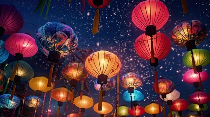 Colorful chinese lantern festival. Generative AI - obrazy, fototapety, plakaty