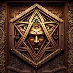  Sacred Geometry Wooden Face- generative ai