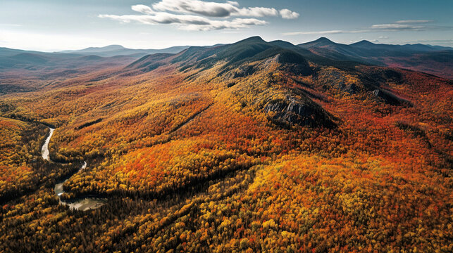 An awe-inspiring aerial shot of the White Mountains blanketed in fall - generative ai