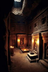 Interior shot of the ancient rock-hewn churches of Lalibela - generative ai