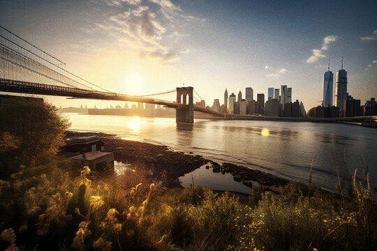 Night View of Brooklyn Bridge - generative ai © Uolir