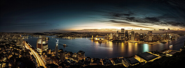 Naklejka premium Beautiful nighttime cityscape of Sydney - generative ai